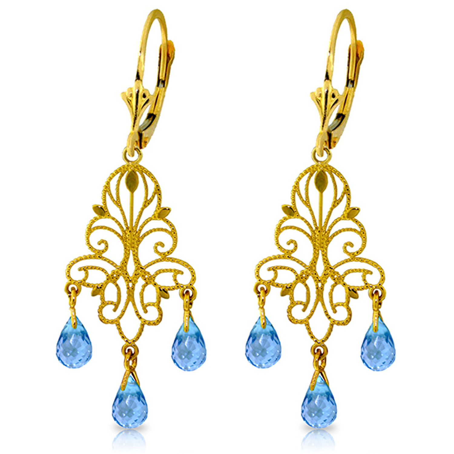 3.75 CTW 14K Solid Gold Mademoiselle Blue Topaz Earrings