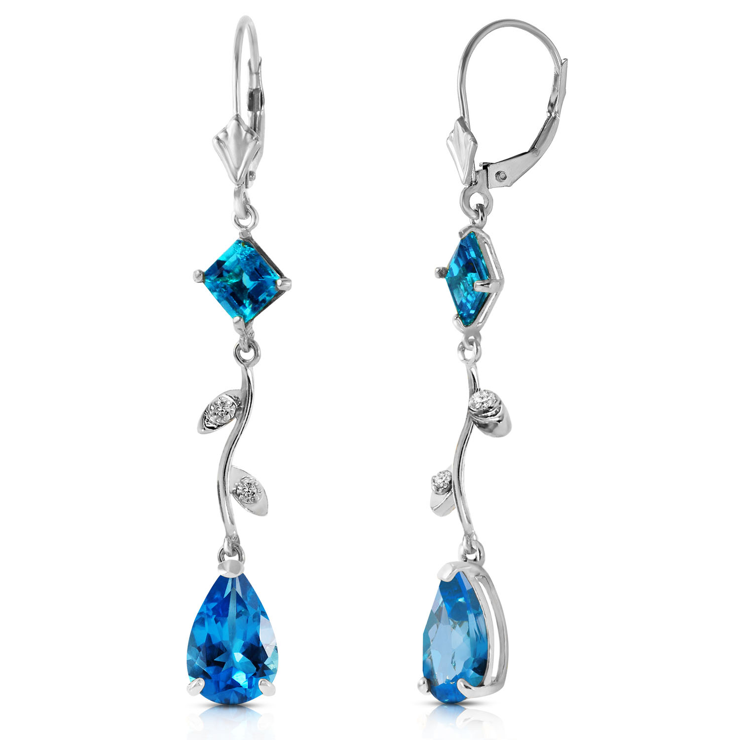 3.97 CTW 14K Solid White Gold Chandelier Earrings Natural Diamond Blue Topaz