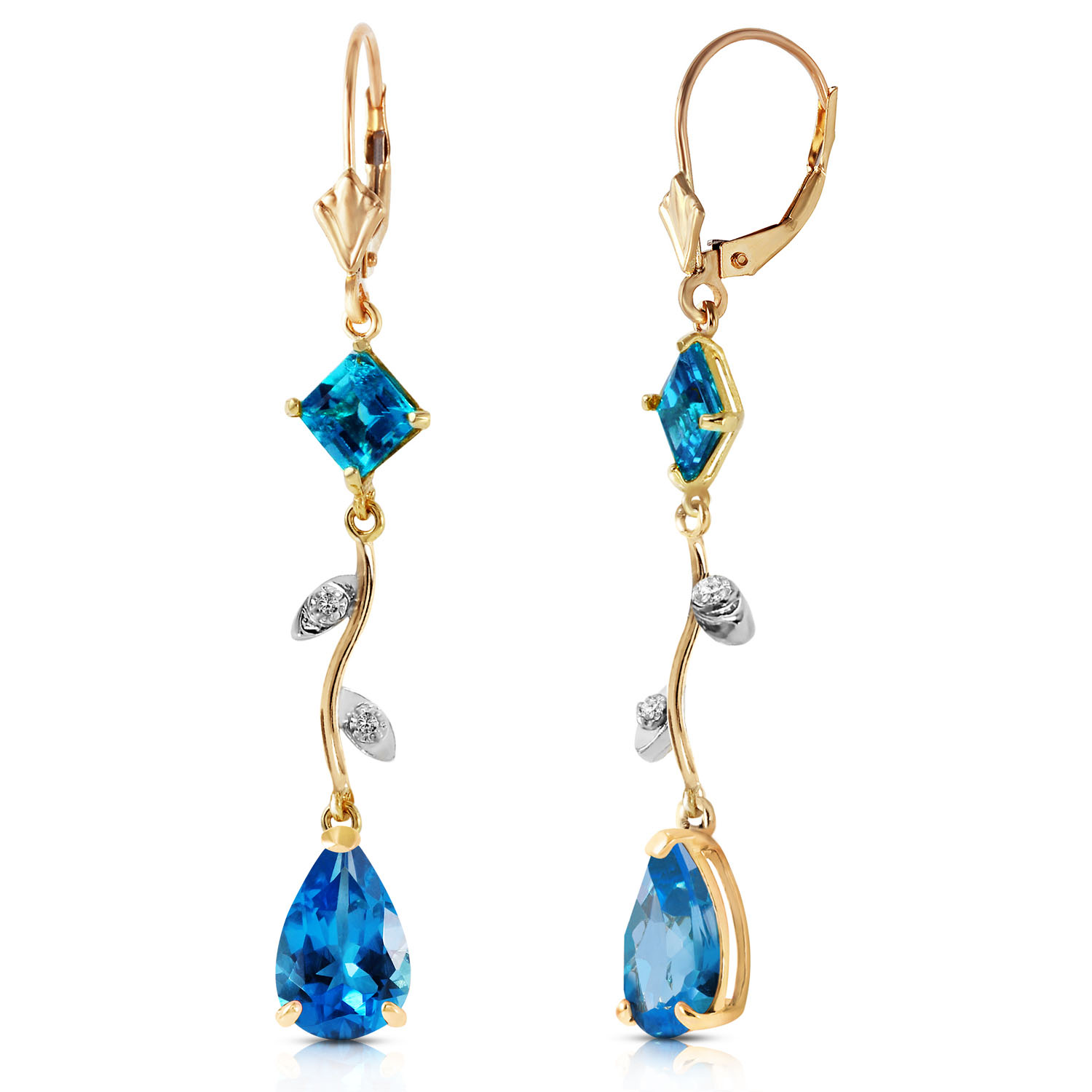 3.97 CTW 14K Solid Gold Chandelier Earrings Natural Diamond Blue Topaz