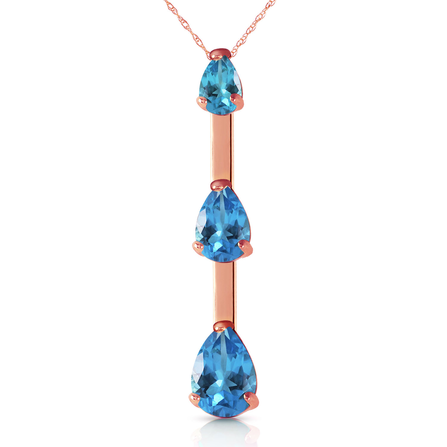 14K Solid Rose Gold Necklace with Natural Blue Topaz