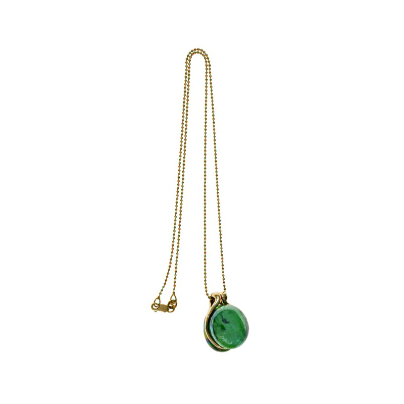 14K Yellow Gold Hand Blown Murano Glass Pendant Necklace 