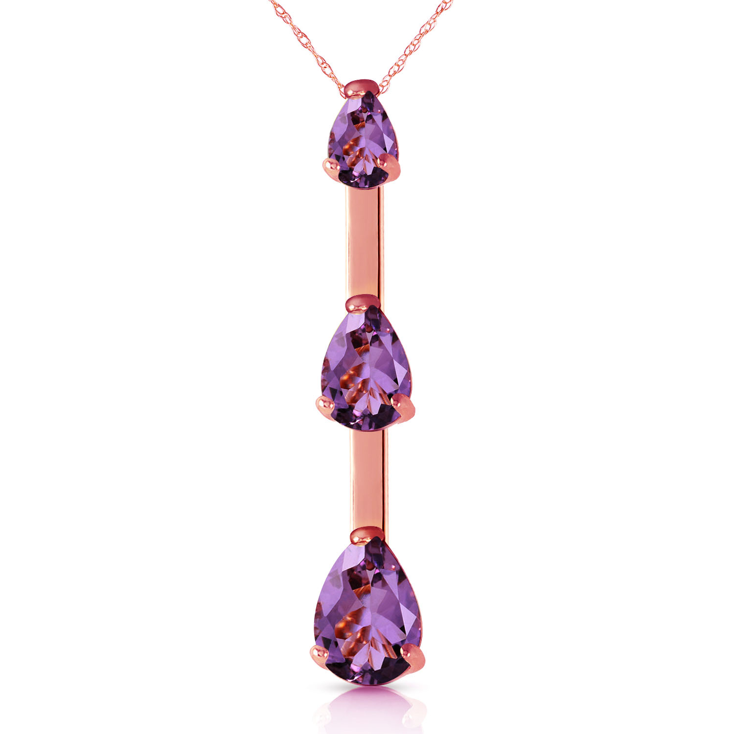 14K Solid Rose Gold Necklace with Natural Purple Amethyst