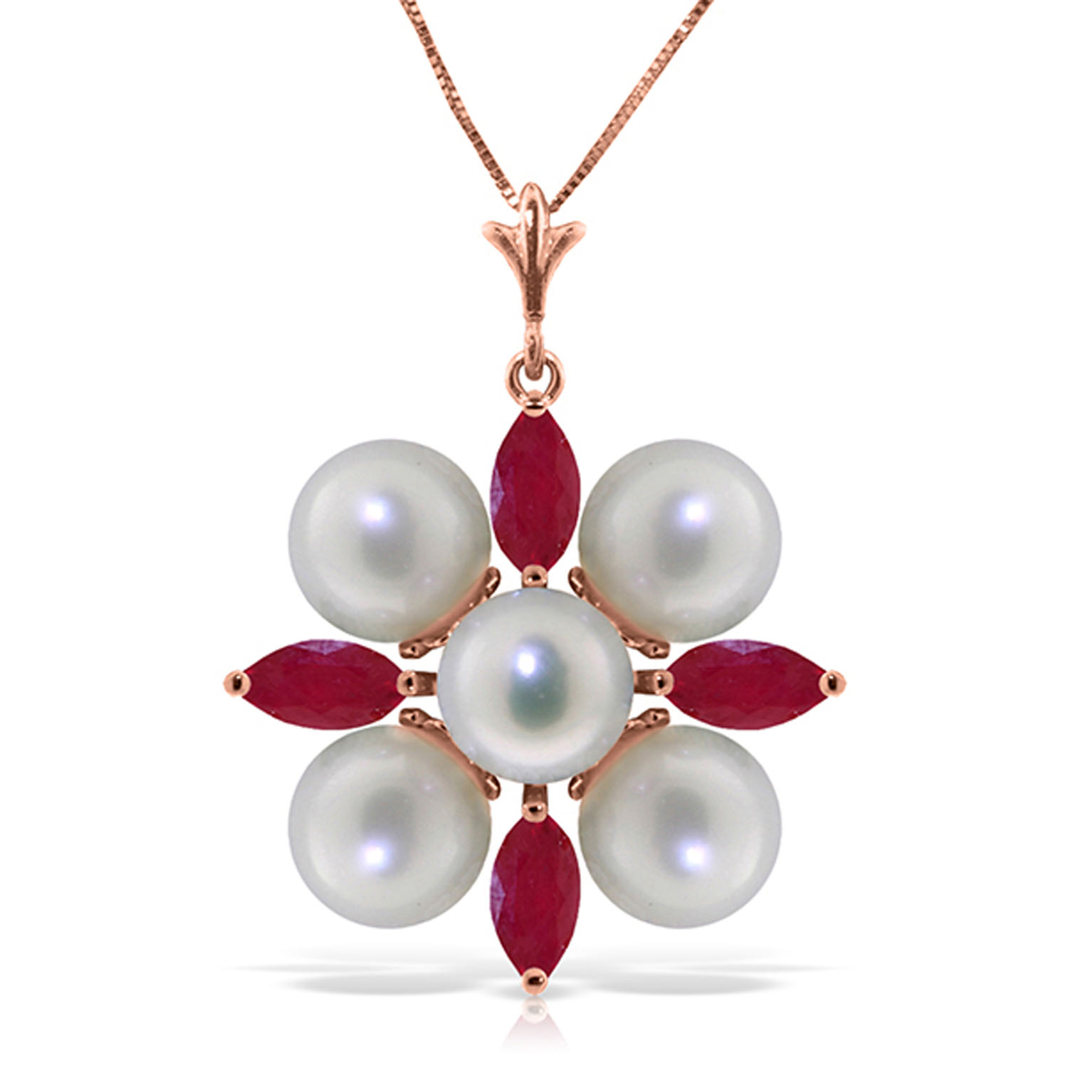 6.3 CTW 14K Solid Rose Gold Necklace Ruby Cultured Pearl