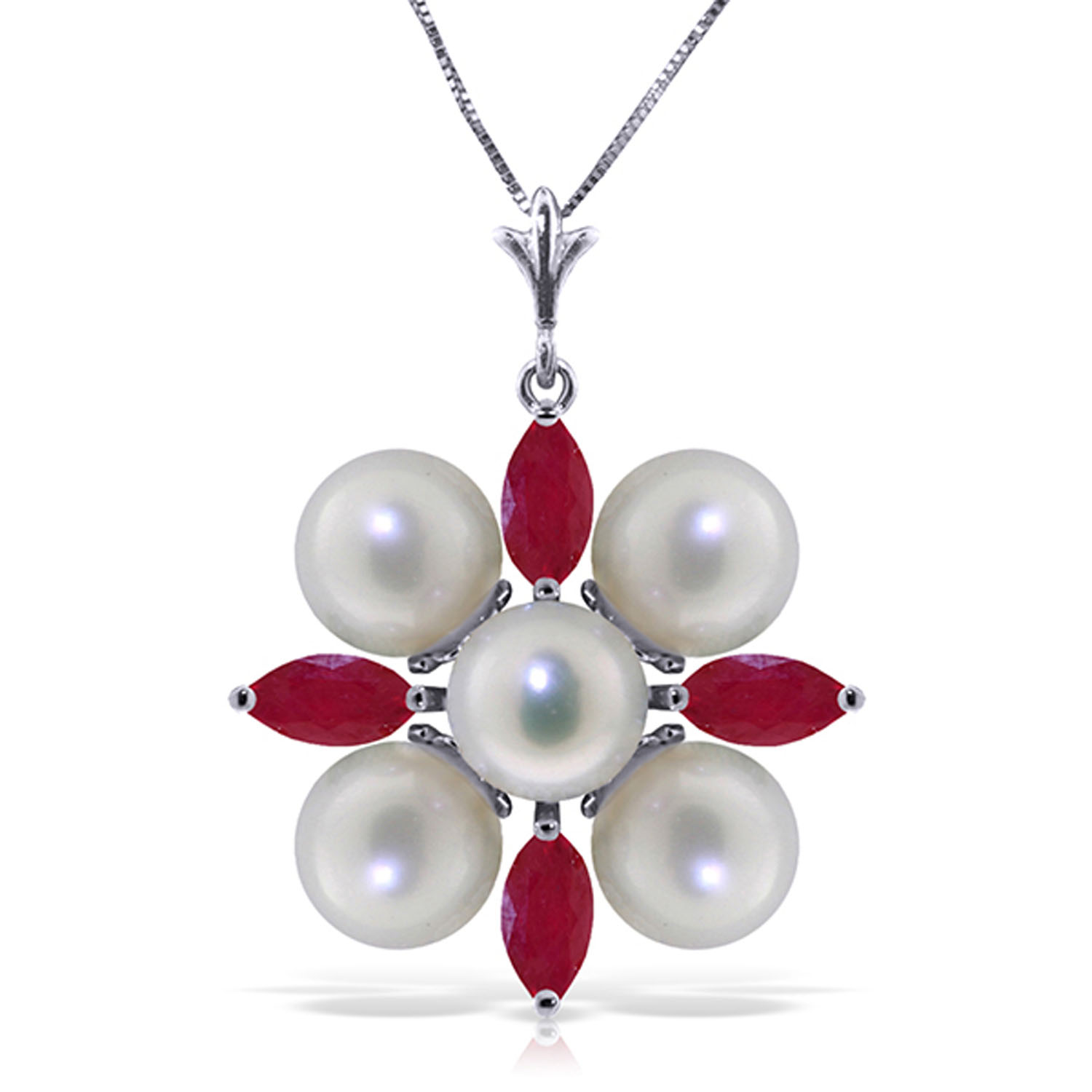 6.3 CTW 14K Solid White Gold Necklace Ruby Cultured Pearl