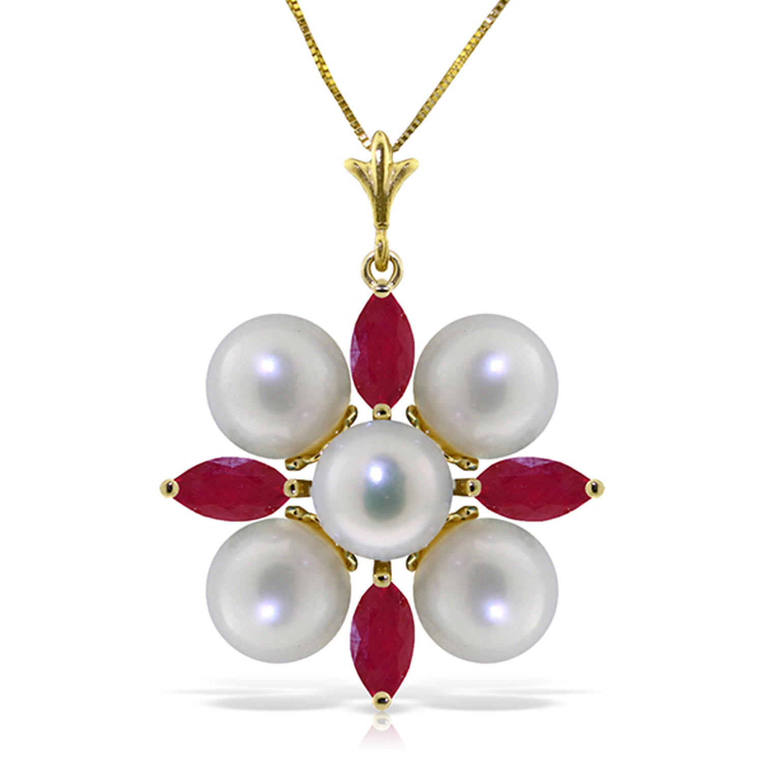 6.3 CTW 14K Solid Gold Necklace Ruby Cultured Pearl