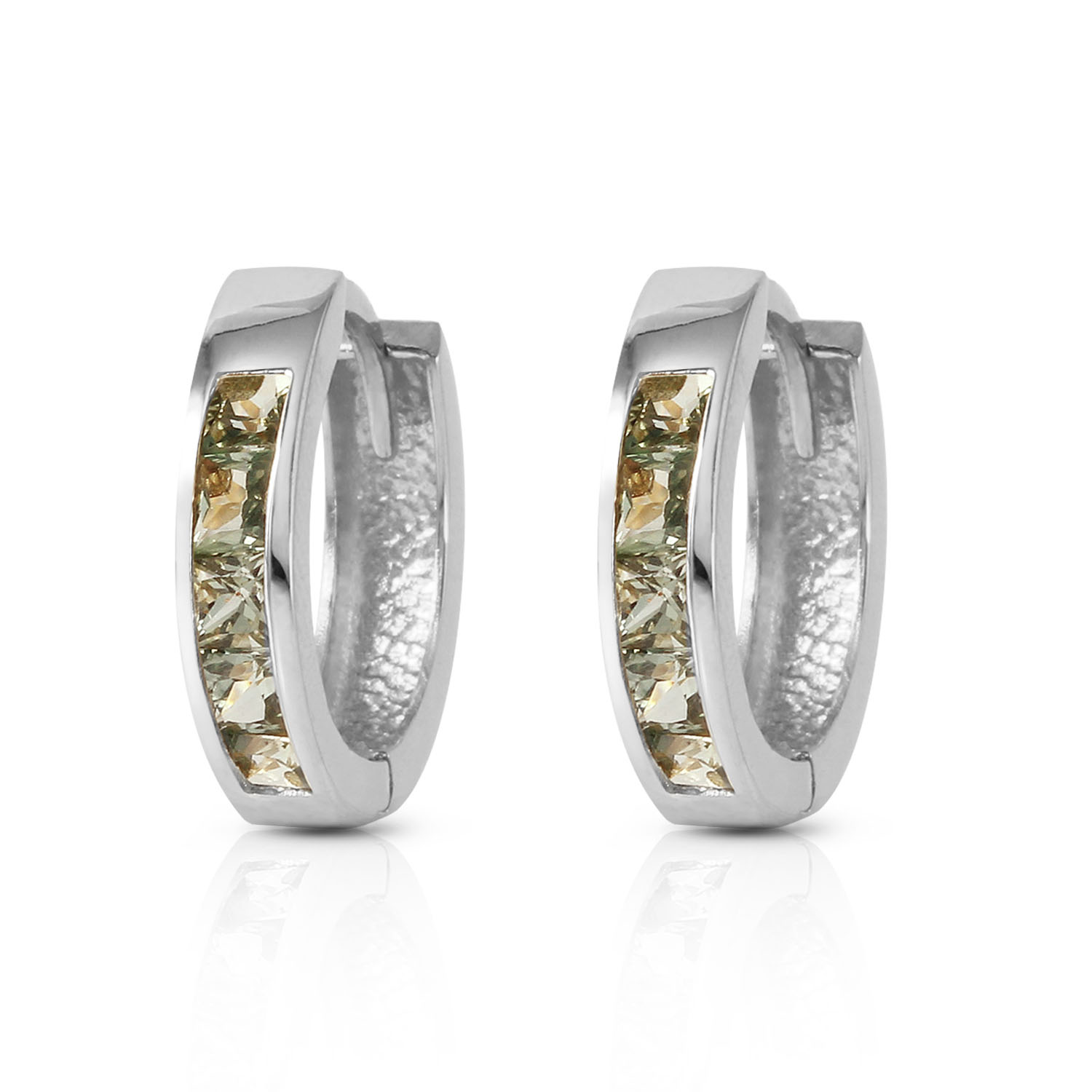 1.3 CTW 14K Solid White Gold Hoop Earrings Natural Green Sapphire