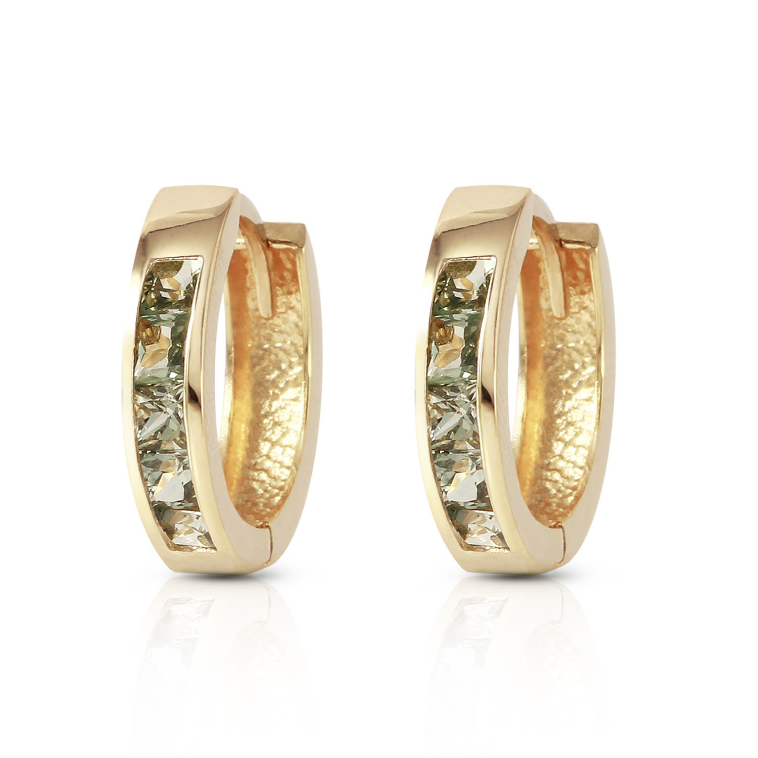1.3 CTW 14K Solid Gold Hoop Earrings Natural Green Sapphire