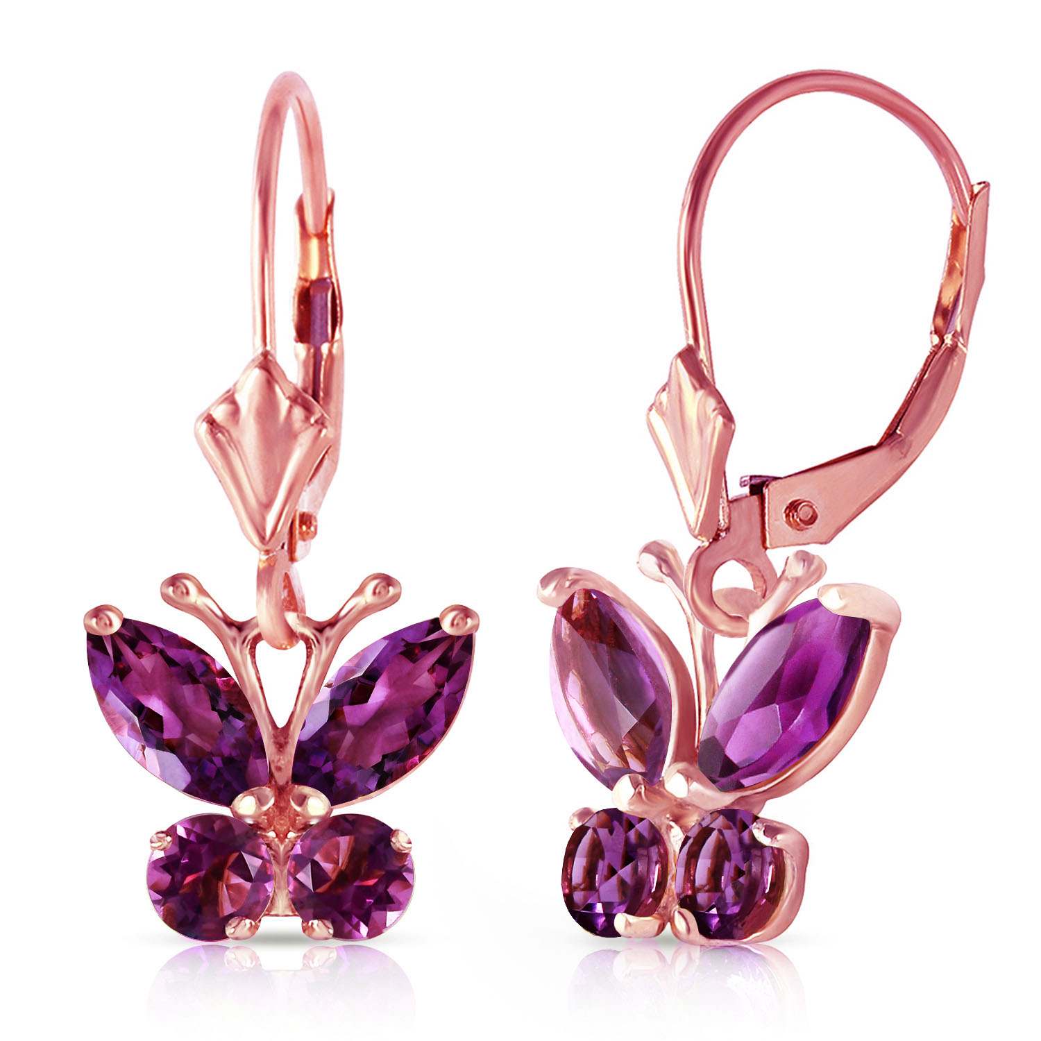1.24 CTW 14K Solid Rose Gold Butterfly Earrings Natural Amethyst