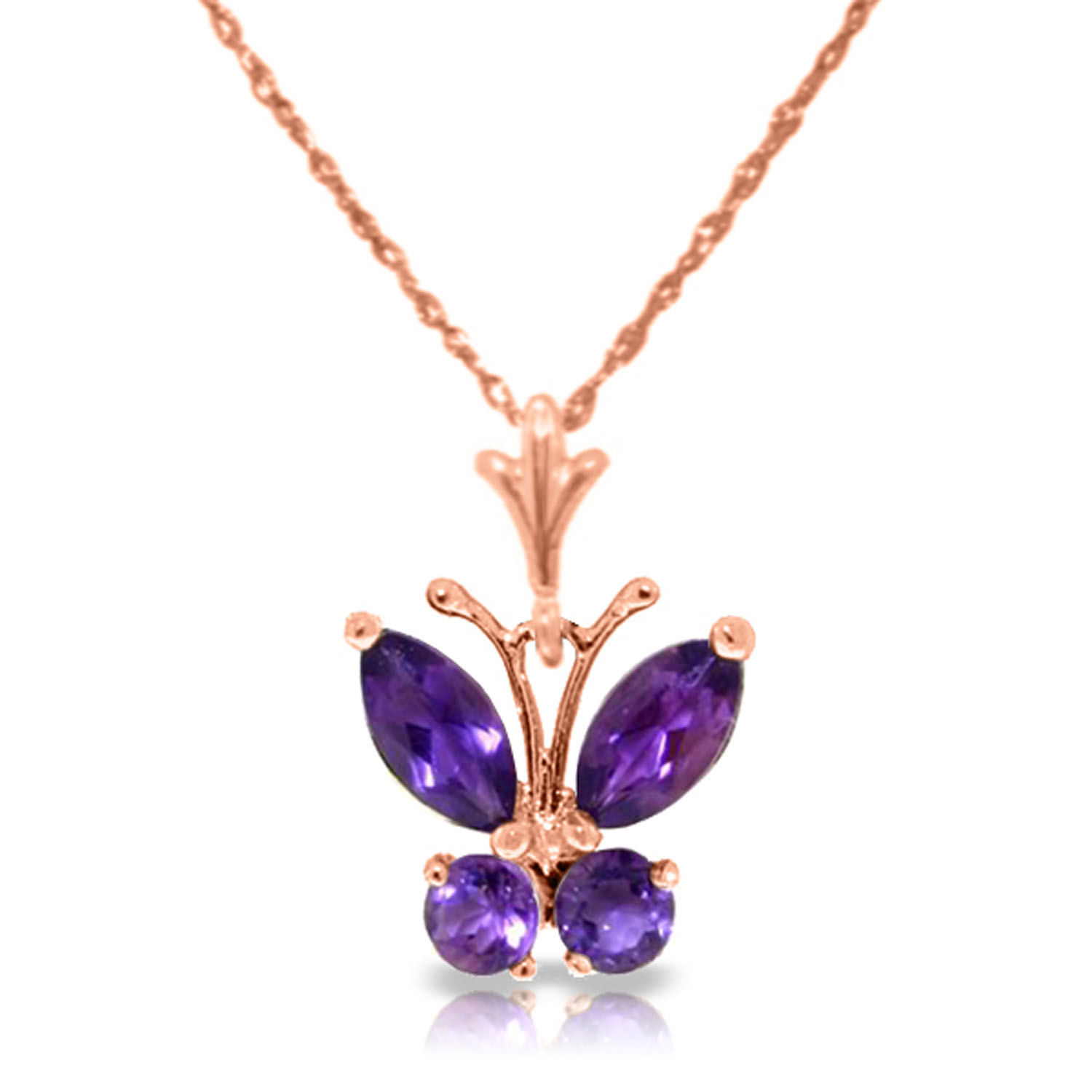 0.6 CTW 14K Solid Rose Gold Butterfly Necklace Purple Amethyst