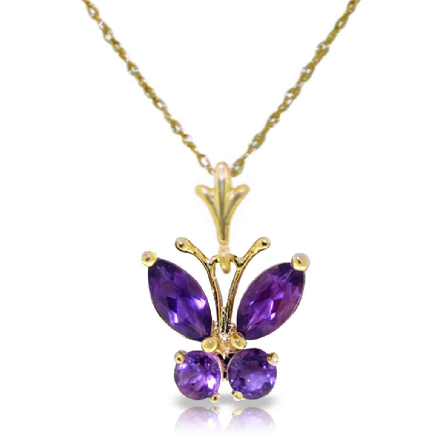0.6 CTW 14K Solid Gold Butterfly Necklace Purple Amethyst