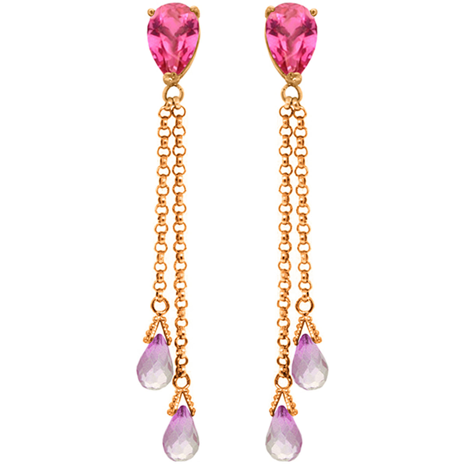 14K Solid Rose Gold Chandelier Earrings with Pink Topaz