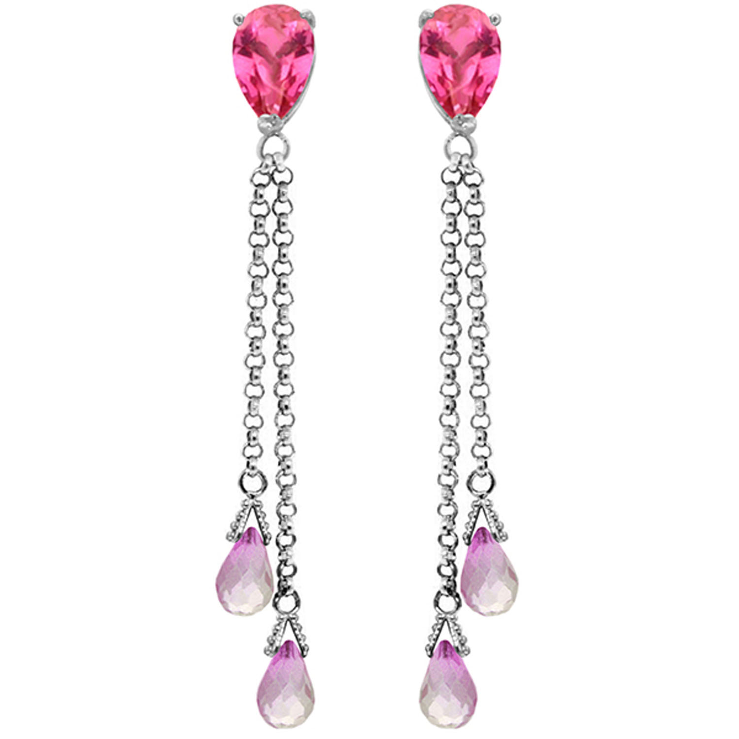 14K Solid White Gold Chandelier Earrings with Pink Topaz