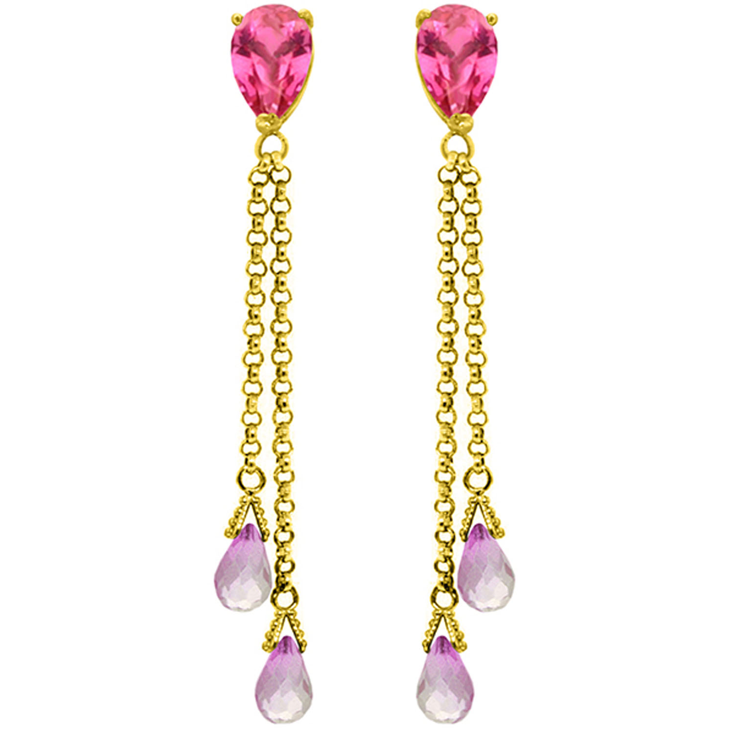 7.5 CTW 14K Solid Gold Chandelier Earrings Pink Topaz