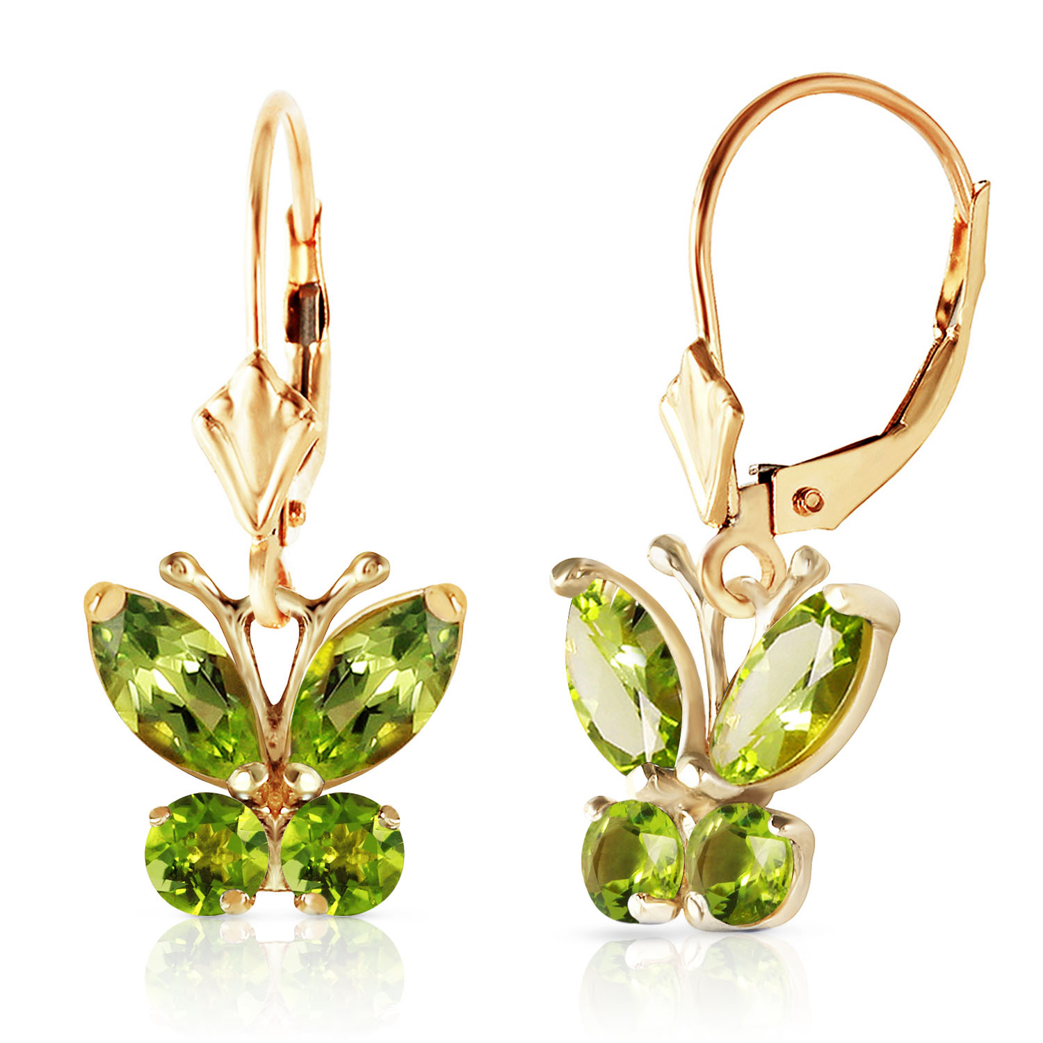 1.24 CTW 14K Solid Gold Butterfly Earrings Peridot