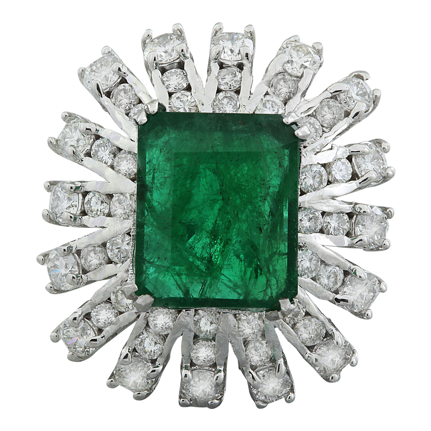 7.60 Carat Emerald 14K White Gold Diamond Ring