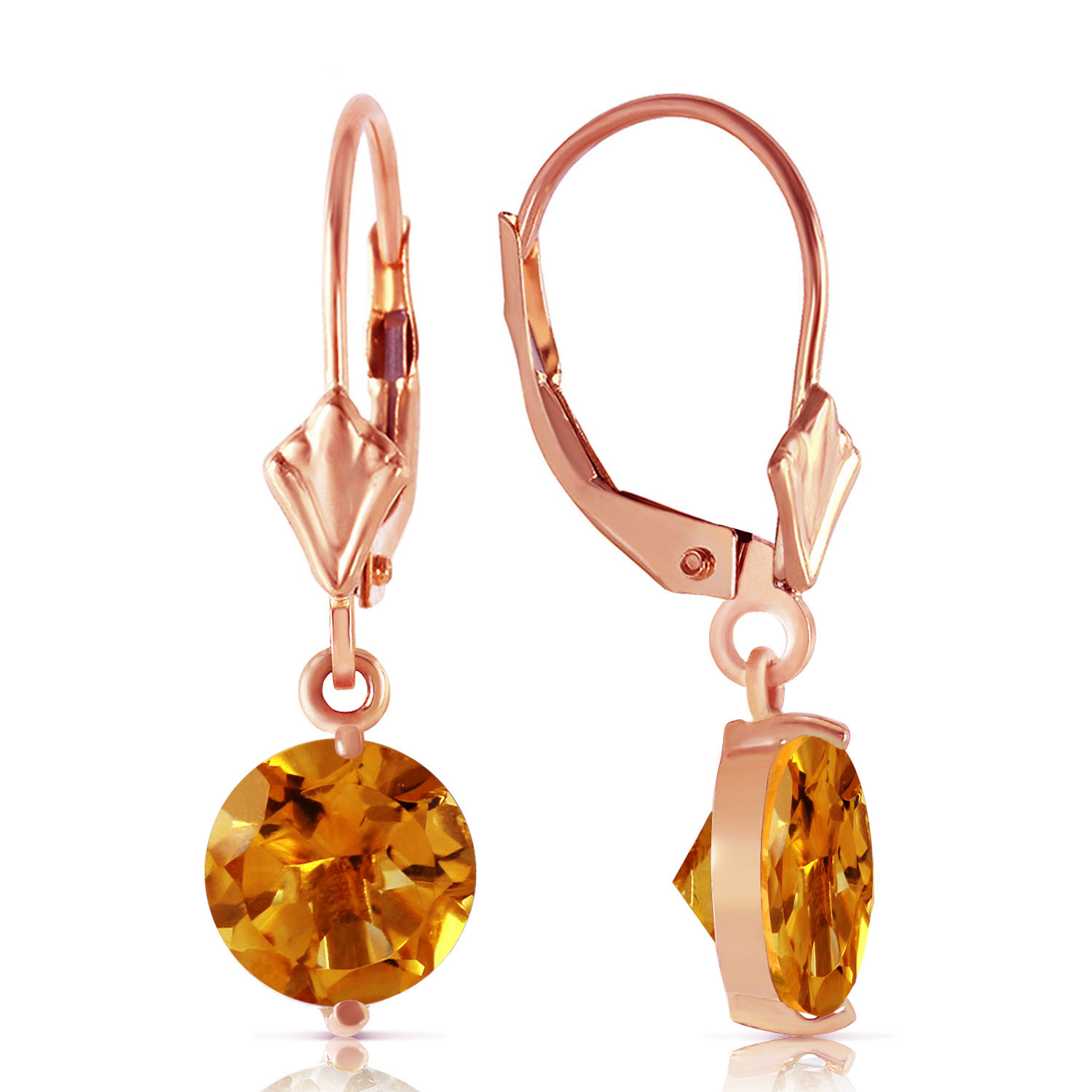 3.1 CTW 14K Solid Rose Gold Leverback Earrings Citrines