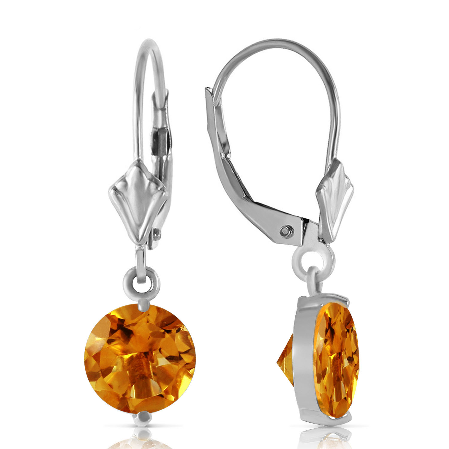 3.1 CTW 14K Solid White Gold Leverback Earrings Citrines
