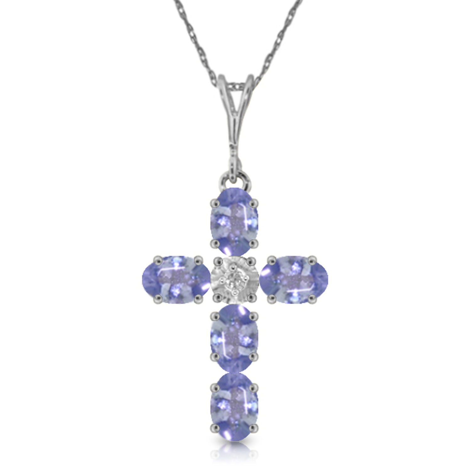 1.75 CTW 14K Solid White Gold Cross Necklace Natural Diamond Tanzanite