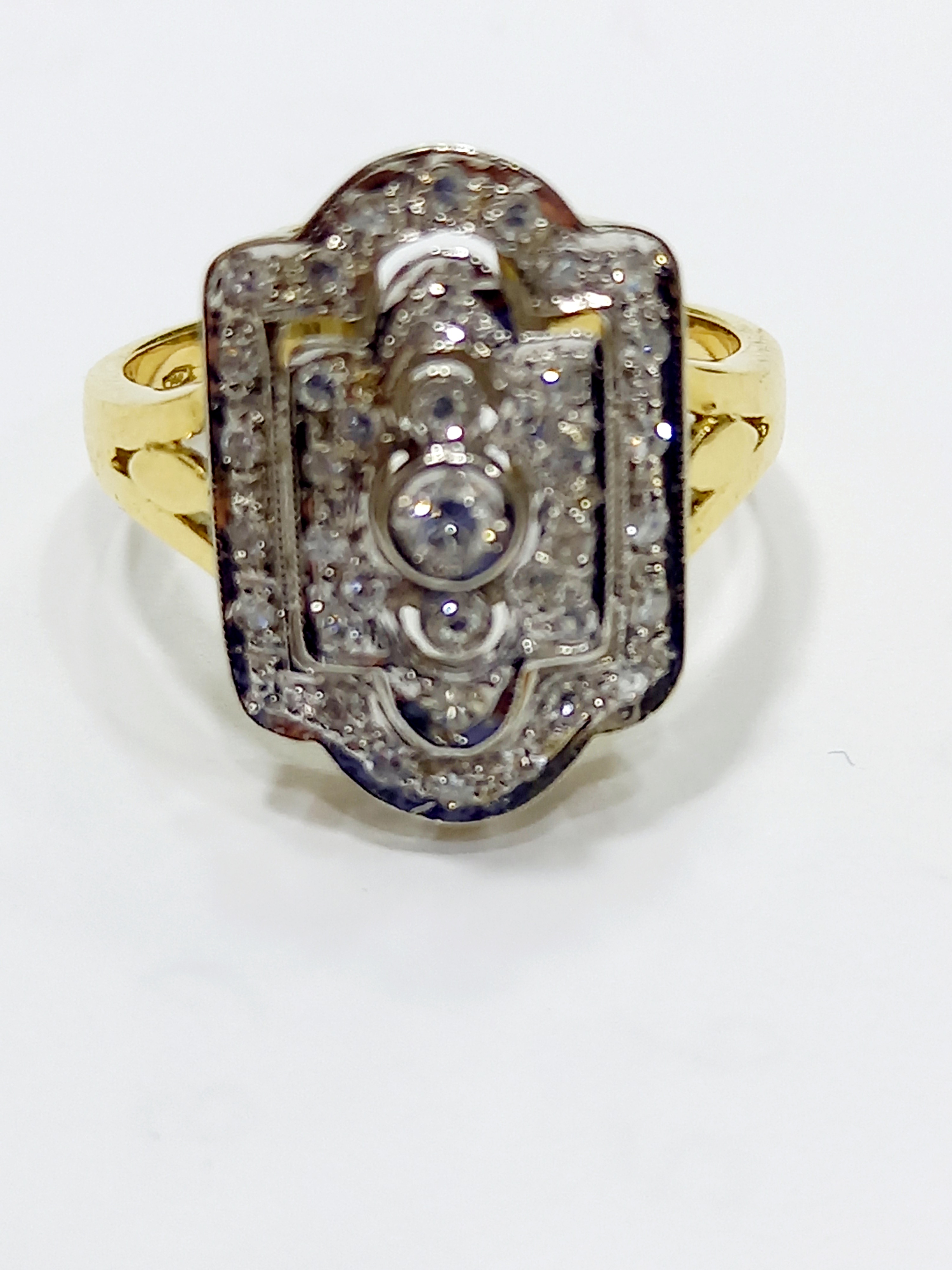 14k Yellow and White Gold .36ct Diamond Art Deco Ring 