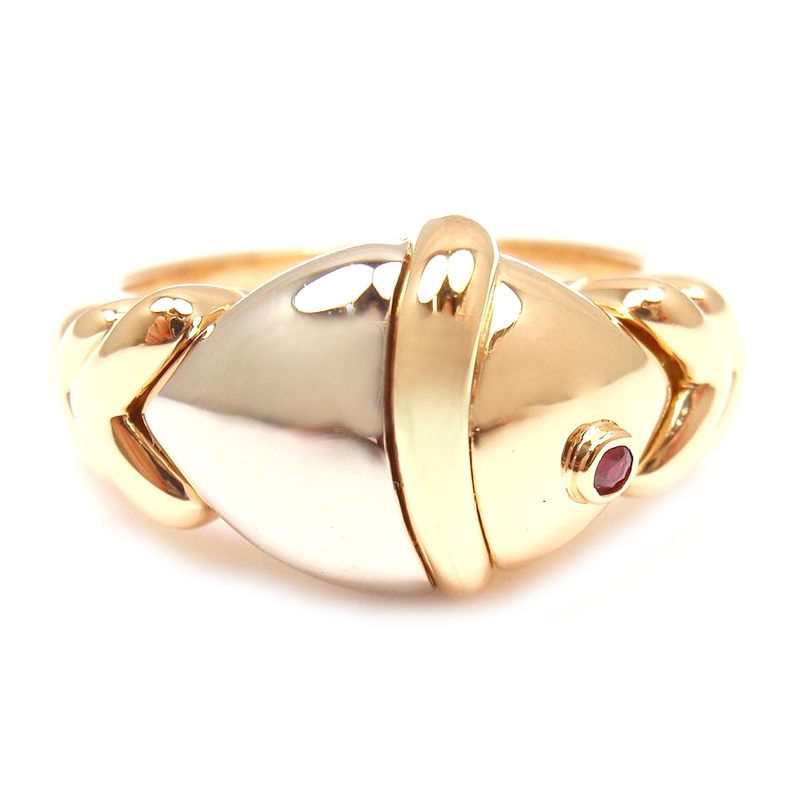 Bulgari 18K Yellow  White Gold Ruby Naturalia Fish Ring