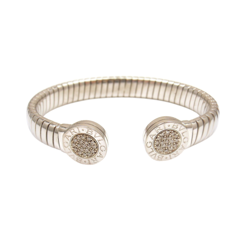 Bulgari Stainless Steel Diamond Tubogas Open Bracelet