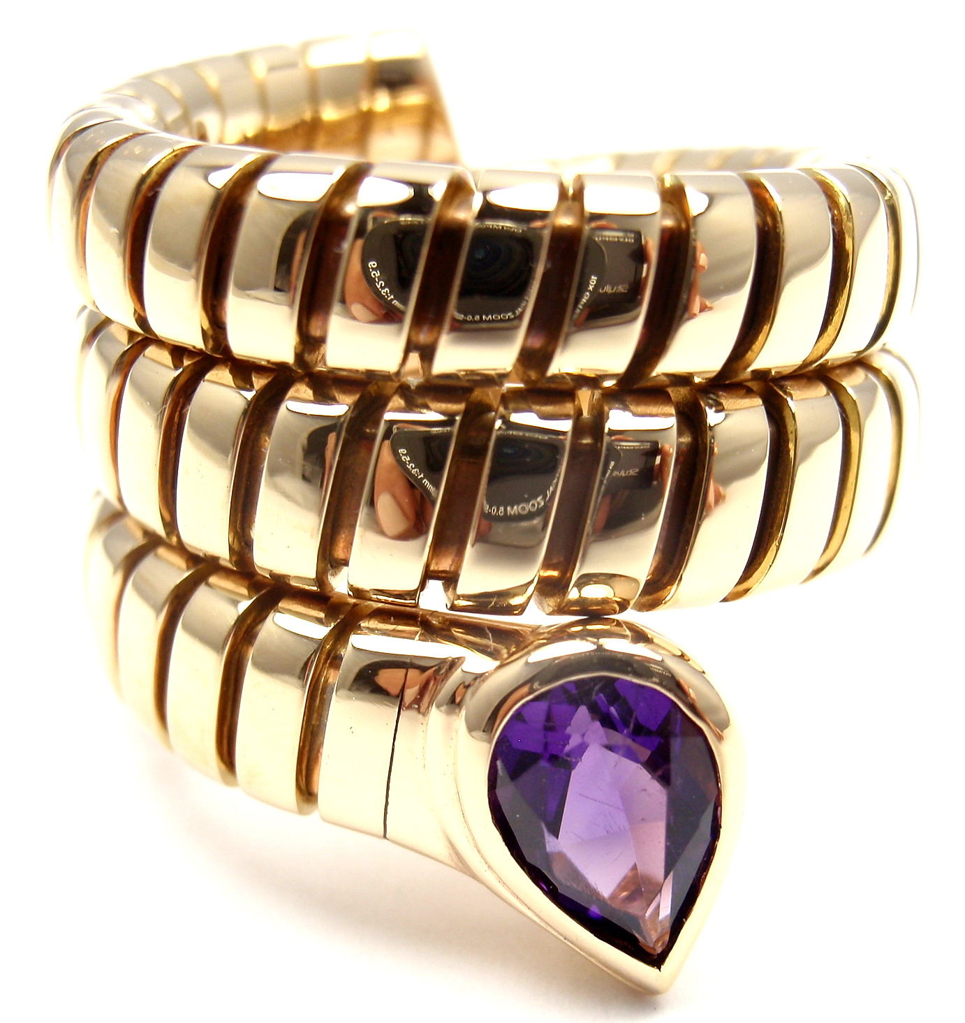 Bvlgari Bulgari Tubogas 18K Yellow Gold Amethyst Coil Snake Ring