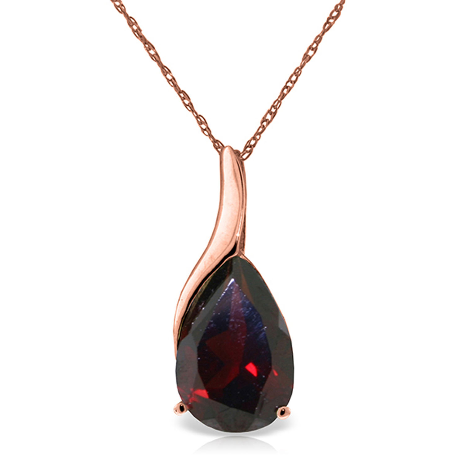 14K Solid Rose Gold Necklace with Natural Garnet