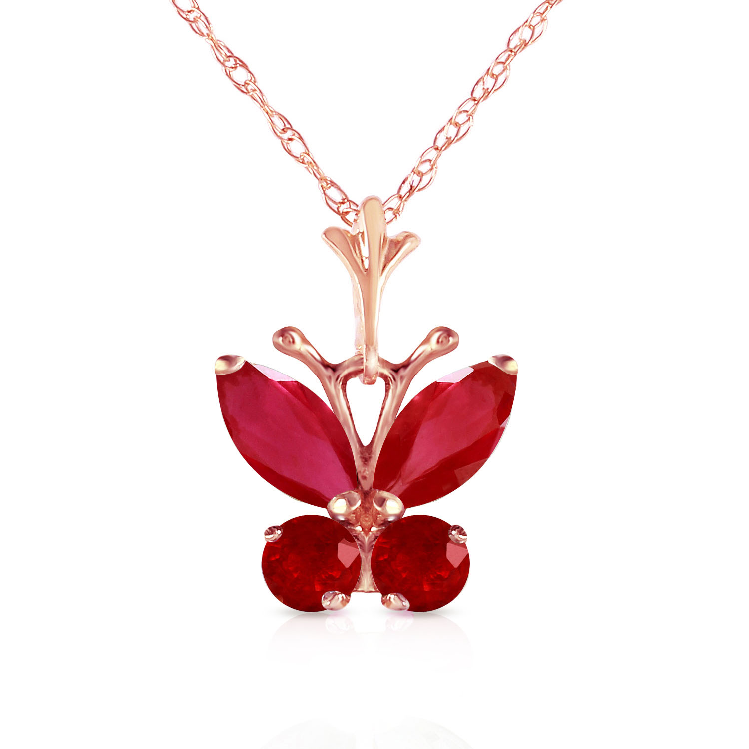 0.6 CTW 14K Solid Rose Gold Butterfly Necklace Natural Ruby