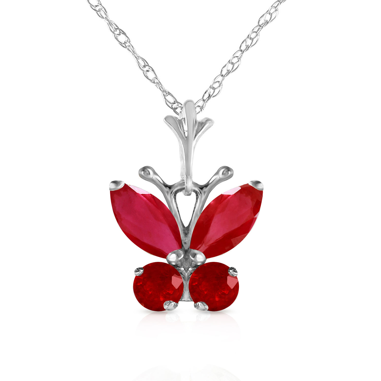 0.6 CTW 14K Solid White Gold Butterfly Necklace Natural Ruby