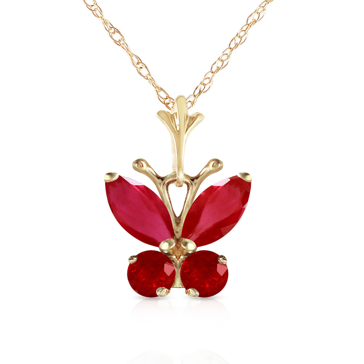 0.6 CTW 14K Solid Gold Butterfly Necklace Natural Ruby