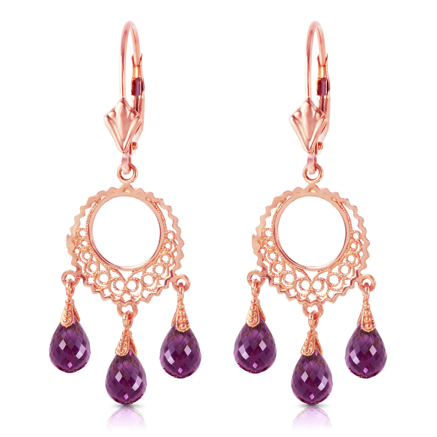 3.75 CTW 14K Solid Rose Gold Chain Drop Earrings Amethyst
