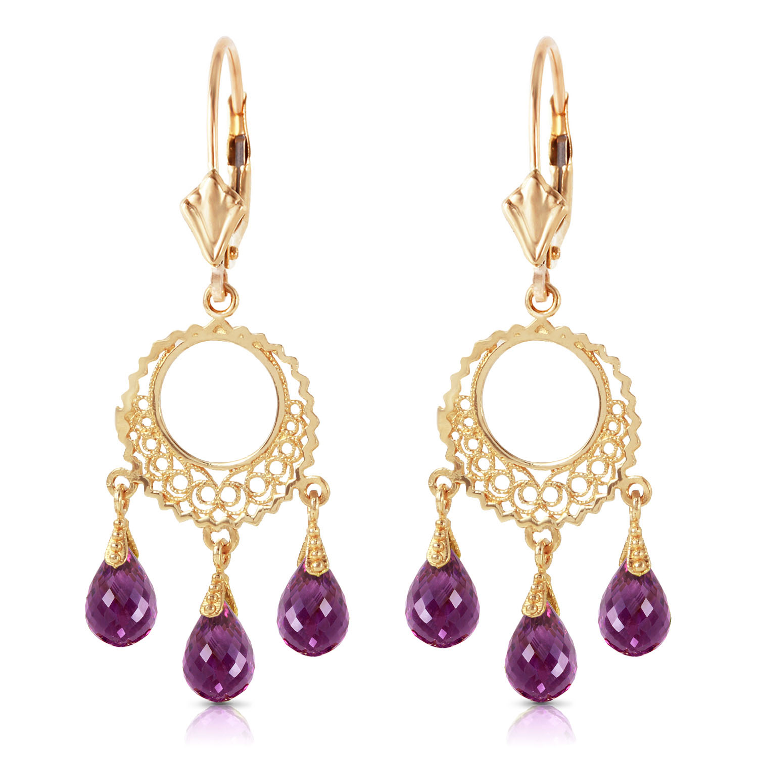 3.75 CTW 14K Solid Gold Funfare Amethyst Earrings