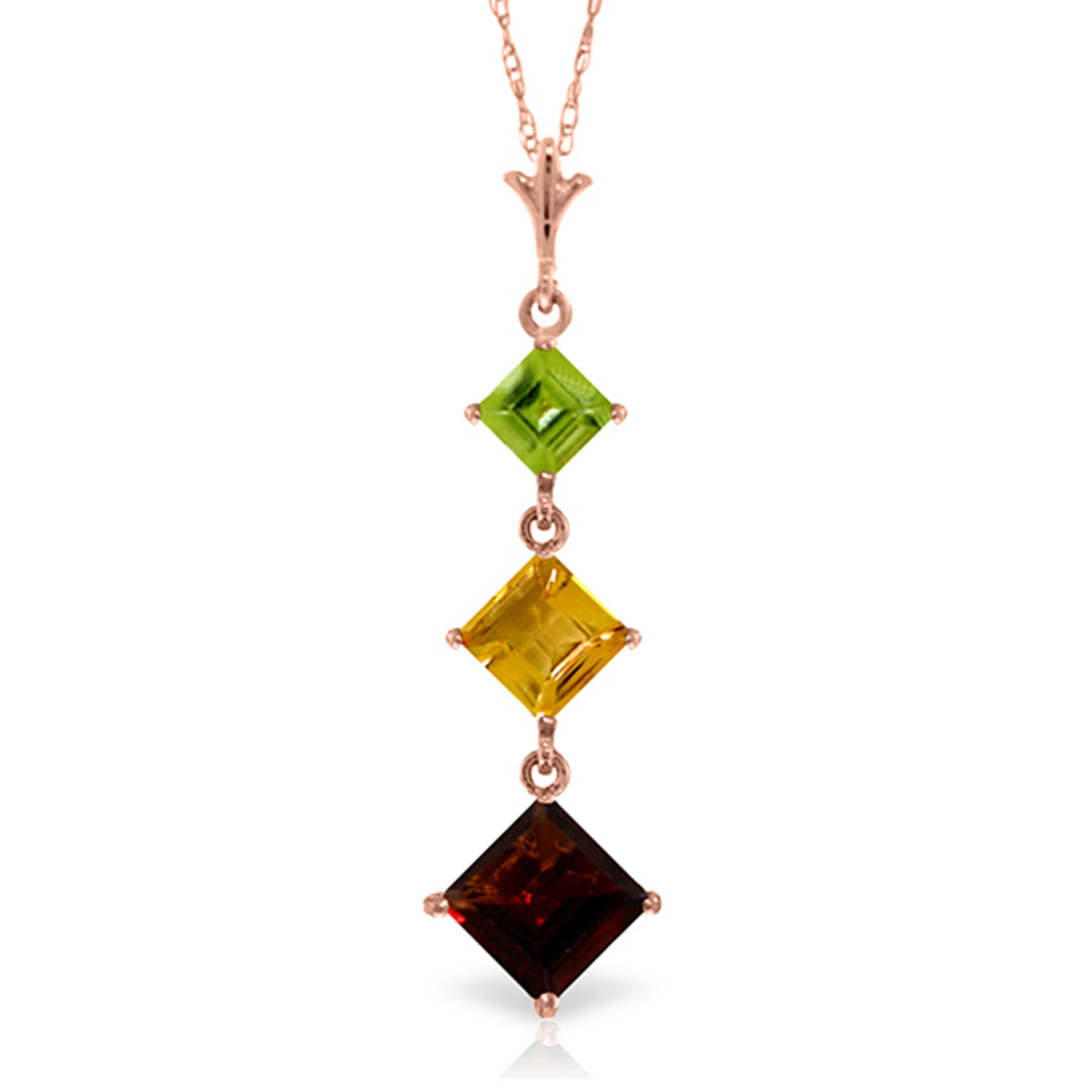 2.4 CTW 14K Solid Rose Gold Necklace Peridot, Citrine Garnet