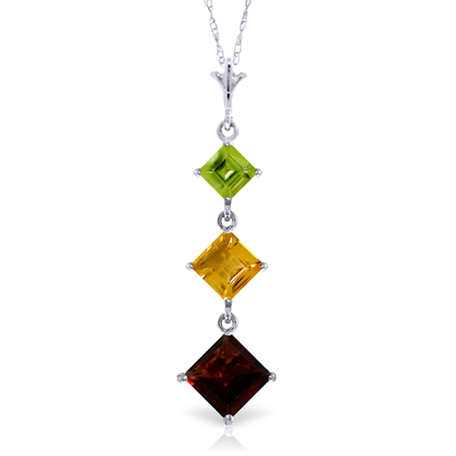2.4 CTW 14K Solid White Gold Necklace Peridot, Citrine Garnet