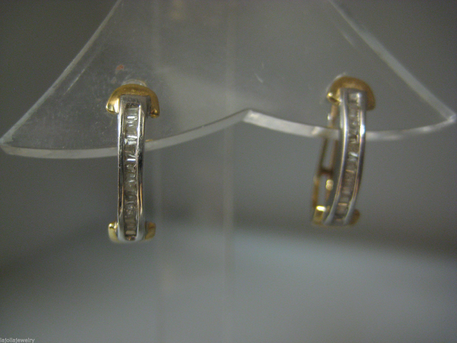 FINE ESTATE 14K MULTI TONE GOLD BAGUETTE DIAMOND EARRINGS 