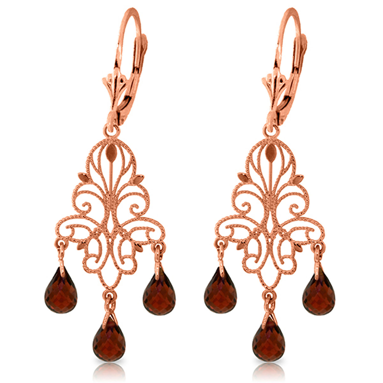 3.75 CTW 14K Solid Rose Gold Chandelier Earrings Natural Garnet