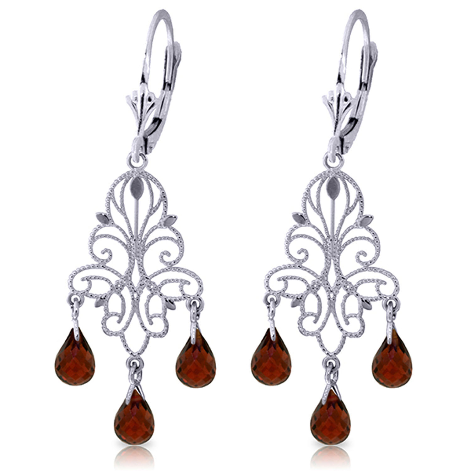 3.75 CTW 14K Solid White Gold Chandelier Earrings Natural Garnet