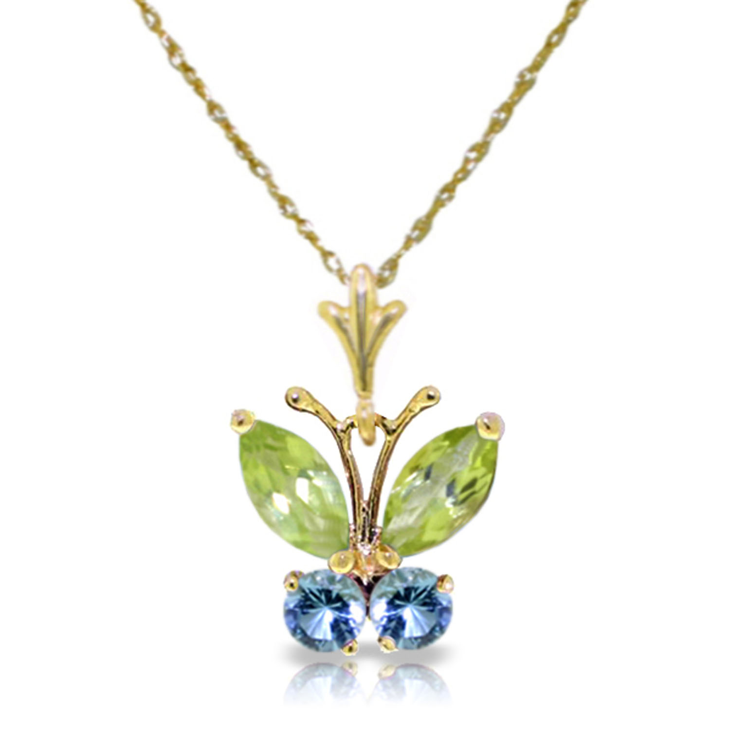 0.6 CTW 14K Solid Gold Butterfly Necklace Blue Topaz Peridot