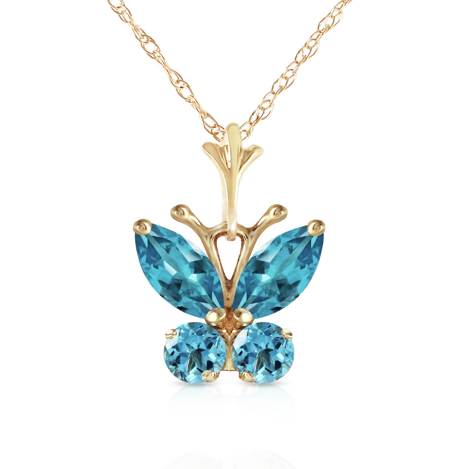 0.6 CTW 14K Solid Gold Butterfly Necklace Blue Topaz