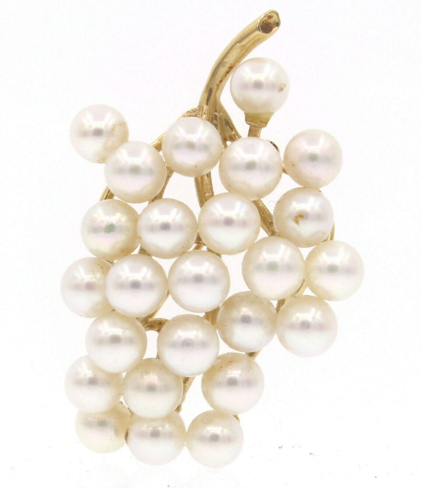 14k Yellow Gold Pearl Grape Bushel Brooch Pin