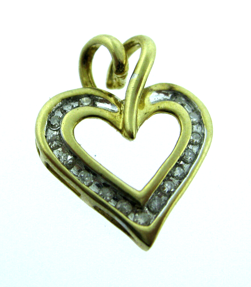 10K YELLOW GOLD DIAMOND HEART PENDANT CHARM NECKLACE LOVE