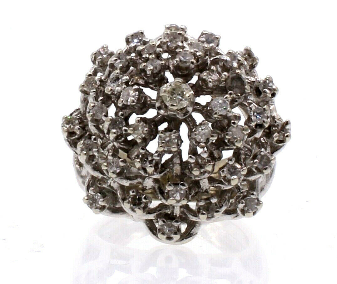 14k White Gold Cocktail Dome Diamond Ladies Ring 12.2 Grams Size 4.5