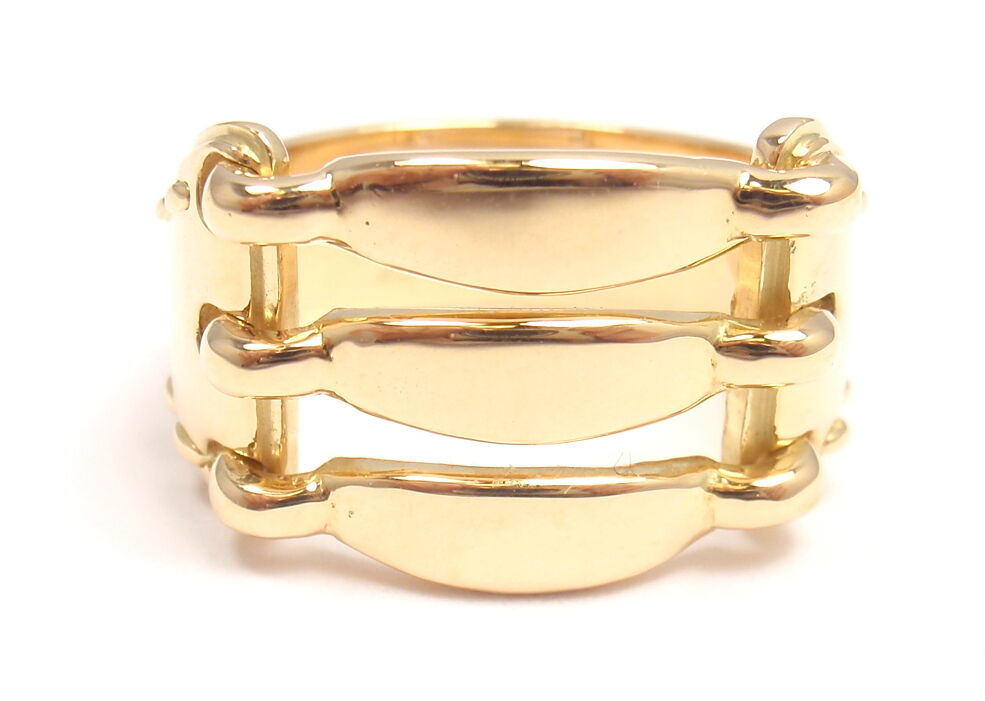HERMES 18K YELLOW GOLD TIED AND STITCHED DESIGN BAND RING, SIZE 5.5