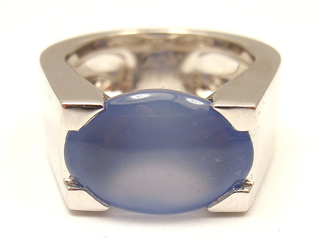 CARTIER 18K WHITE GOLD LARGE CHALCEDONY RING, SIZE 52 US 6,