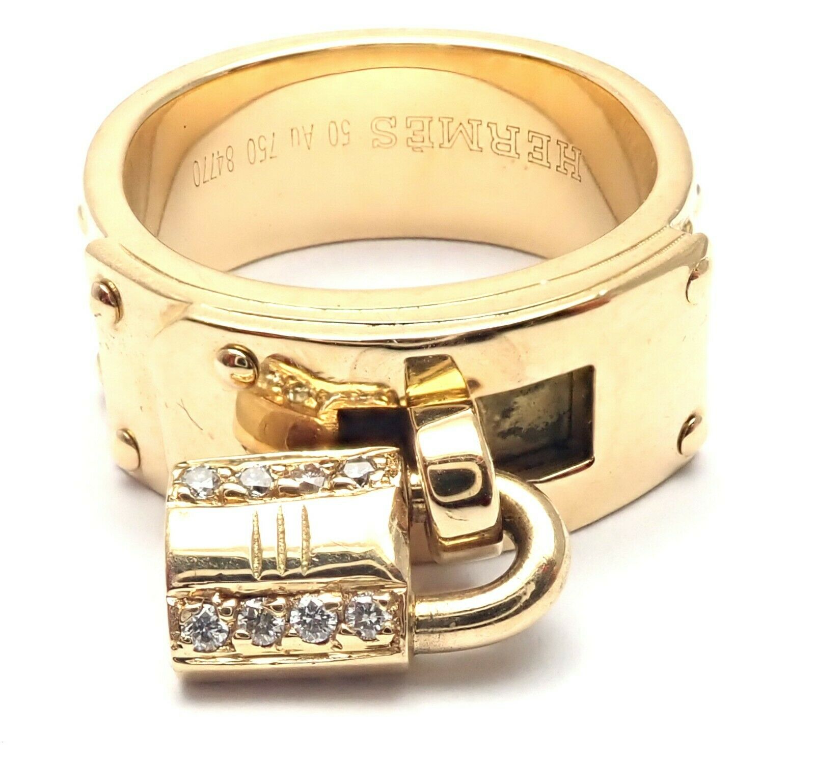 HERMES ゴールド バンドリング 箱付き Rare! Authentic Hermes 18k Yellow Gold Diamond 