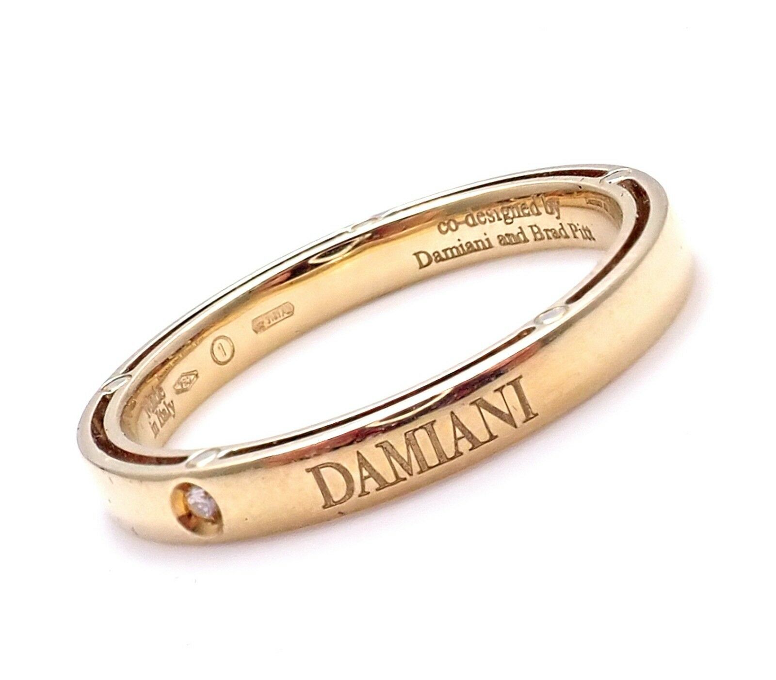 Damiani Brad Pitt 18k Yellow Gold Diamond 3mm Band Ring Sz 10.5