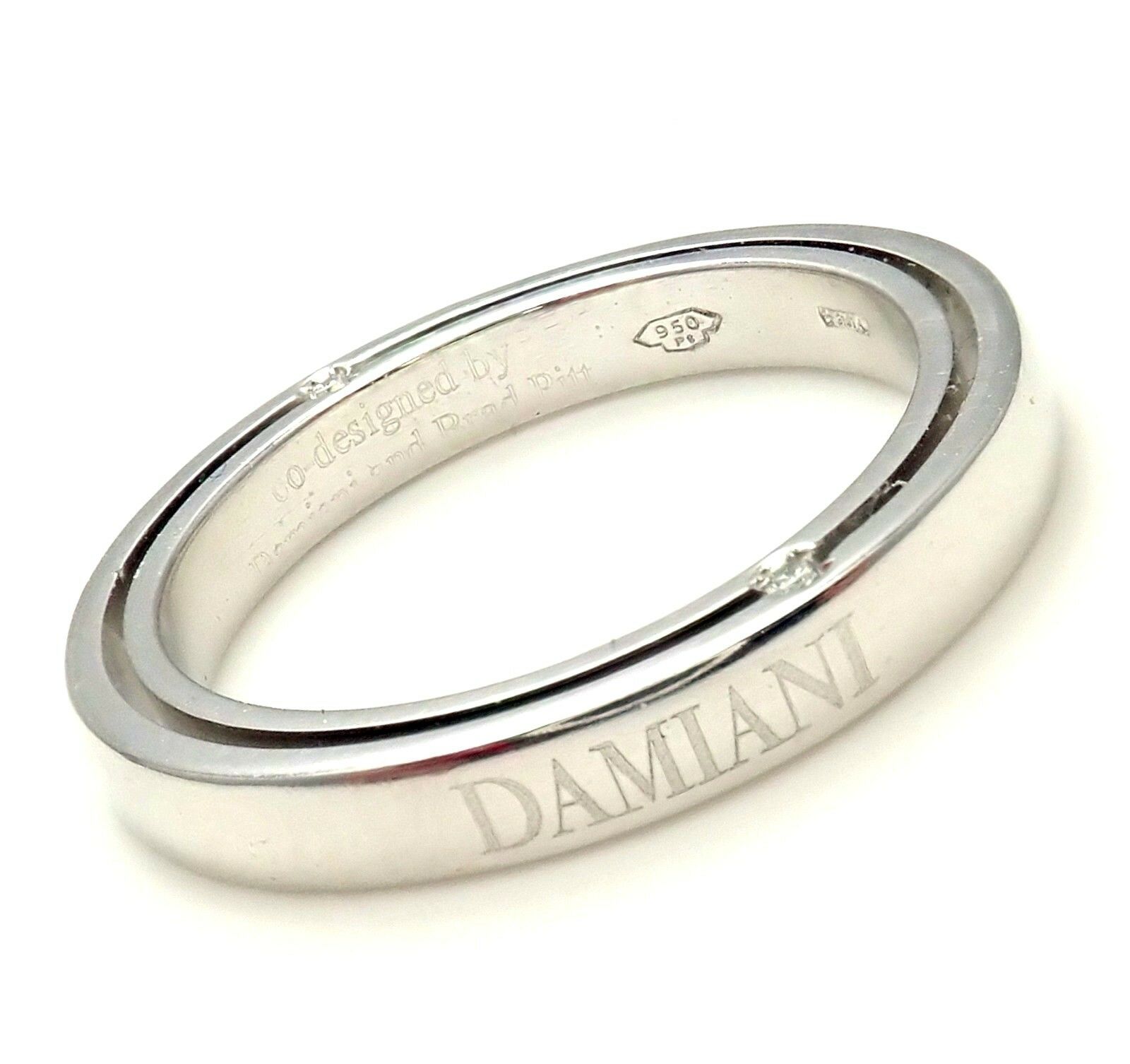 Damiani Brad Pitt Platinum 4 Diamond 3mm Band Ring Sz 7