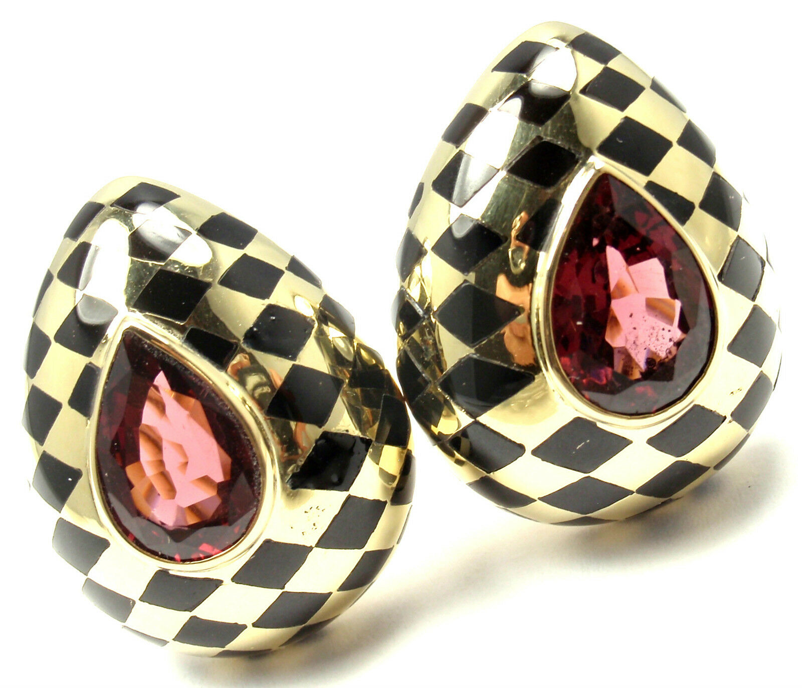 Angela Cummings 18k Yellow Gold Black Jade Pink Tourmaline Earrings