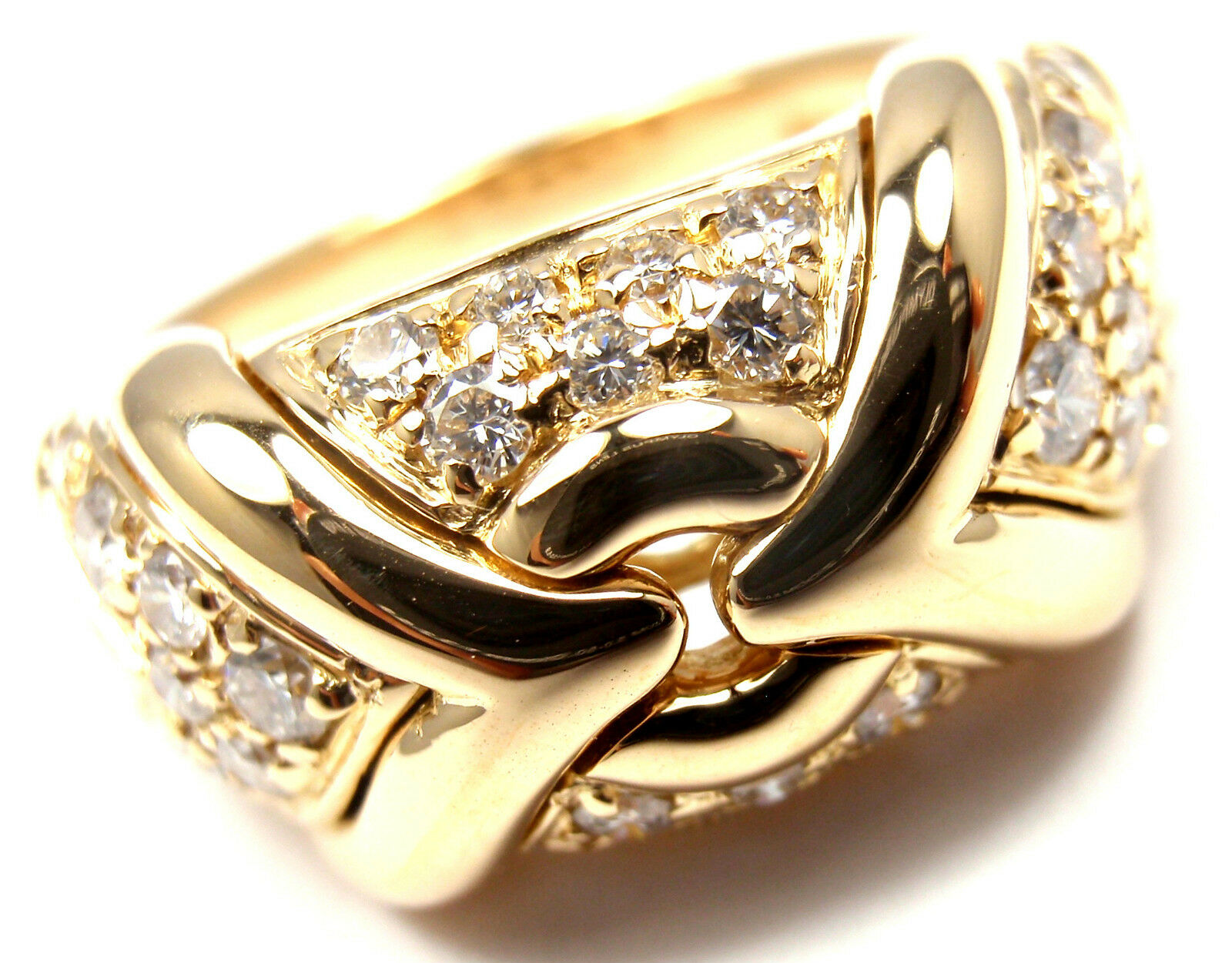 Authentic! Bulgari Bvlgari 18k Yellow Gold Diamond Band Ring