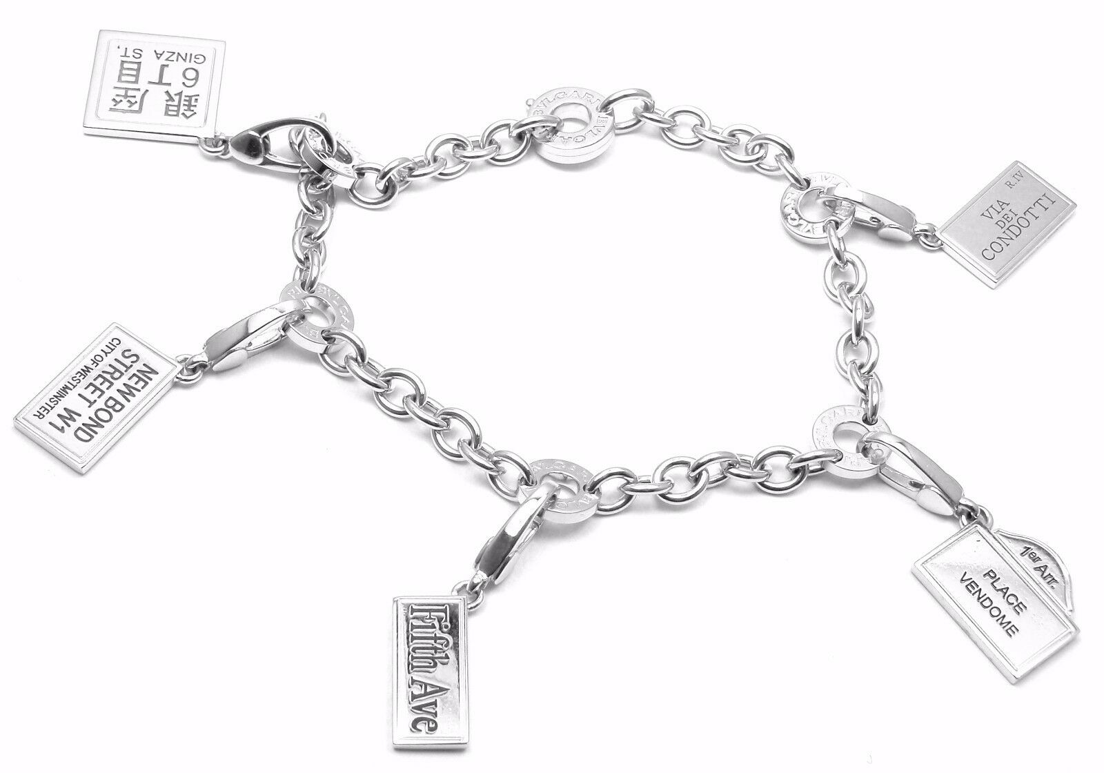 BVLGARI BULGARI 18k White Gold Charm With 5 Charms Bracelet